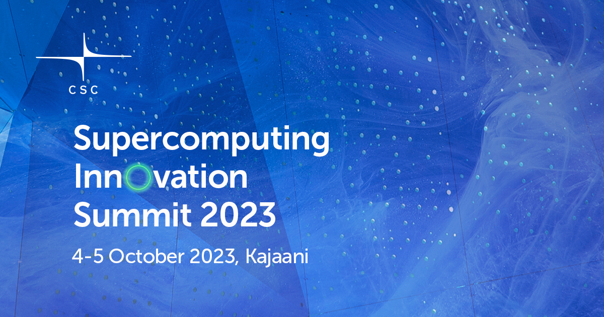 Tapahtuman nimi Supercomputin Innovation Summit sinisellä pohjalla